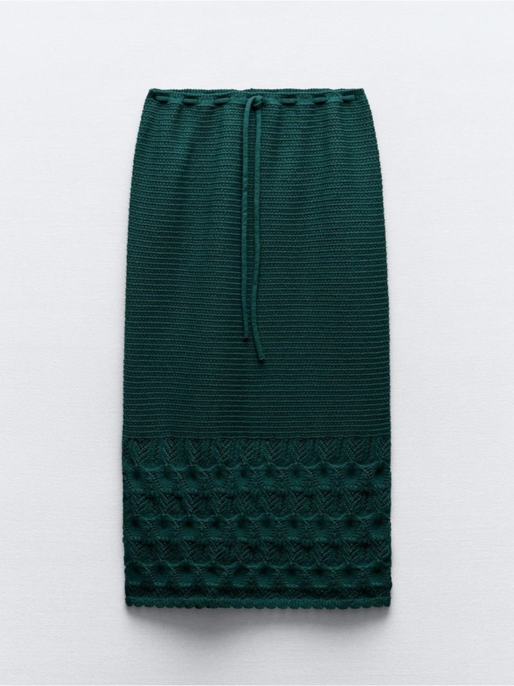 Zara Pointelle Teal Knit Midi Skirt